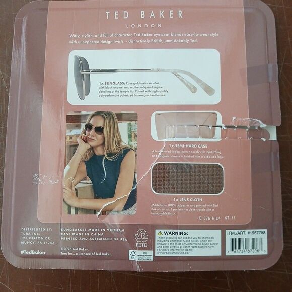 TED BAKER Womens Rose Gold Brown Gradient Polarized Metal Aviator Sunglasses NEW main image 7